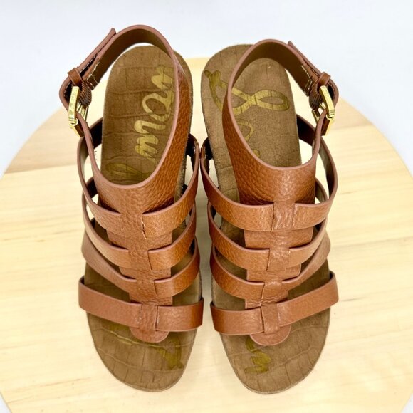 Sam Edelman Brown Nayla Leather Cage Strappy Platform Wedge Sandals Size 7.5 - Picture 6 of 13